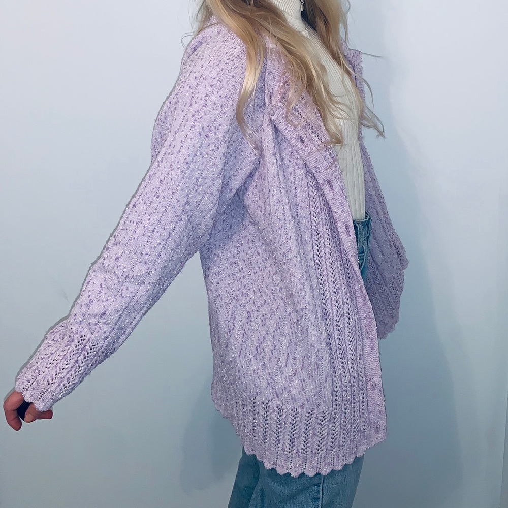 british vogue speckled lilac cardi